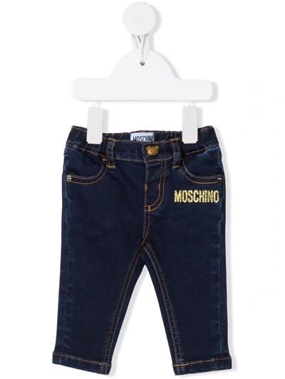 Moschino Babies' Teddy Bear Motif Jeans In Blue