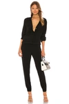 Monrow Crepe Long Sleeve Jumpsuit In Black