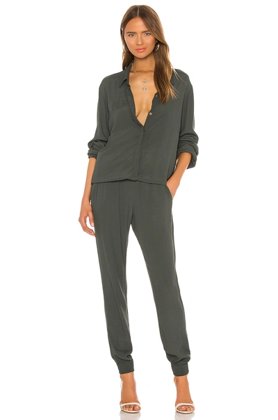 Monrow Crepe Long Sleeve Jumpsuit In Camo