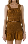 Endless Rose Smocked Ruffle Tank Top In Brown