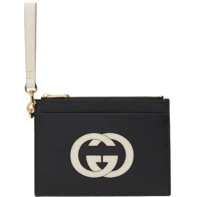 Gucci Black & Off-white Interlocking G Pouch In 1089 Black/mystic Wh