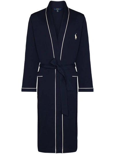 Polo Ralph Lauren Embroidered Logo Belted Dressing Gown In Blue