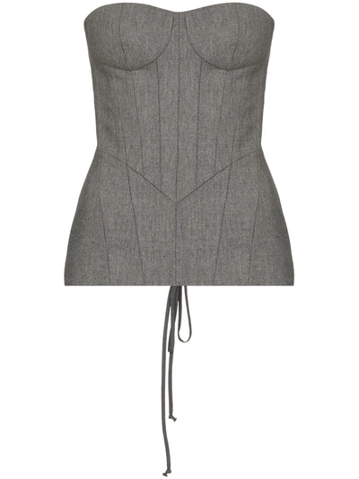 Balmain Panelled Flannel Corset Top In Grey