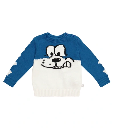 Stella Mccartney Babies' Dog Intarsia Cotton-blend Sweater In Blue
