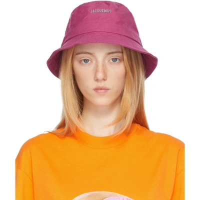 Jacquemus Le Bob Gadjo Logo-appliquéd Cotton-canvas Bucket Hat In Pink