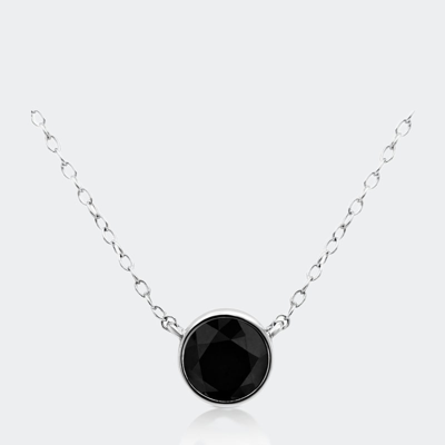 Haus Of Brilliance .925 Sterling Silver 3.0 Cttw Treated Black Diamond Bezel Solitaire 18" Pendant Necklace In White