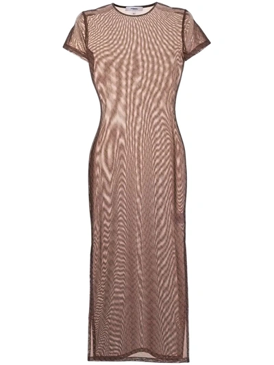 Miaou Womens Brown Monogram Billie Semi-sheer Stretch Recycled-polyester Maxi Dress L