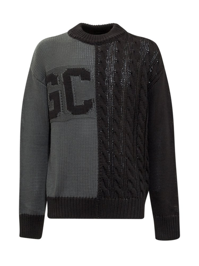 Gcds Logo-printed Cable-knit Jumper In Grey