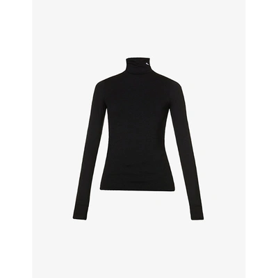 Raf Simons Womens Black Wht Embroidered Turtleneck Stretch-jersey Top Xs In Black
