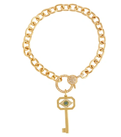 Ileana Makri Eye Key 14kt Gold Bracelet With Diamonds, Tsavorites And Blue Sapphires