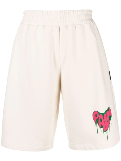 Palm Angels Heart Logo-print Track Shorts In Neutrals
