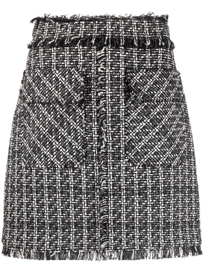 Msgm Tweed Cotton-blend A-line Skirt In Black,white,grey