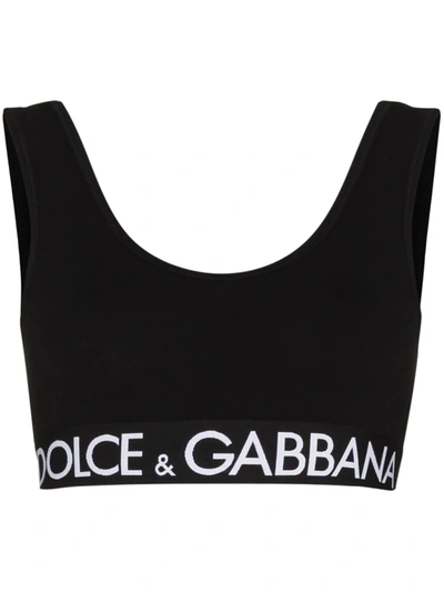 Dolce & Gabbana Dolce Scp Nk Logo Hem Cttn Crop Top Blk In Schwarz