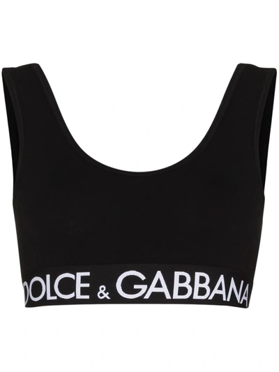 Dolce & Gabbana Dolce Scp Nk Logo Hem Cttn Crop Top Blk In Nero
