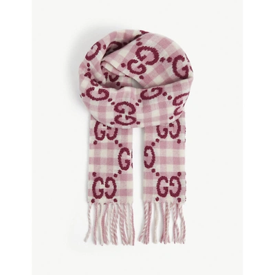 Gucci Kids' Logo-embroidered Wool Scarf In Rose/ivory