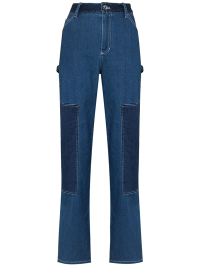 Staud Painter High-rise Panelled Wide-leg Jeans In Blue