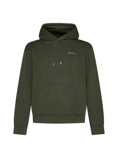 Jacquemus Logo-embroidered Organic-cotton Hoodie In Green