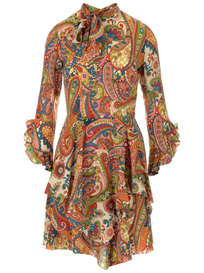 Etro Mini Dress In Paisley Silk In Multicolour