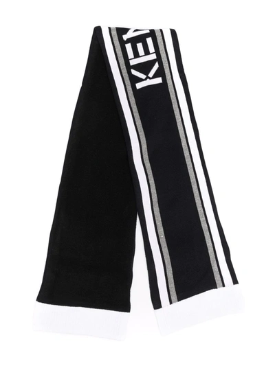 Kenzo Kids' Stripe-jacquard Knitted Scarf In Black