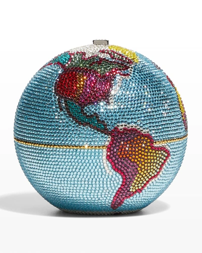 Judith Leiber New Sphere Globe Crystal Clutch Bag In Silver/aqua
