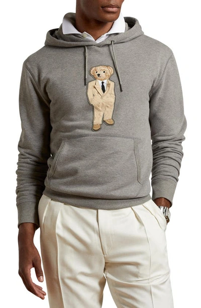 Ralph Lauren Polo Bear Appliqué Fleece Hoodie In Medium Grey