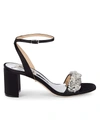 Badgley Mischka Women's Clara Embellished Satin Block Heel Sandals In Black Satin
