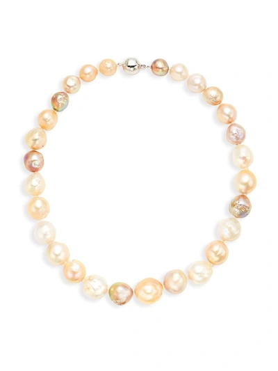 Belpearl Women's 925 Sterling Silver & 16-12mm Multicolor Baroque Off-round Pearl Necklace