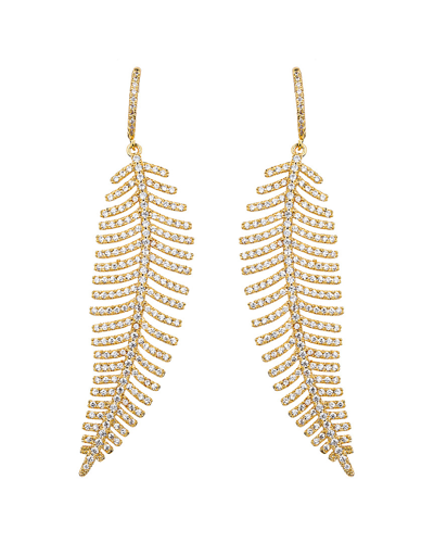 Eye Candy La Women's Luxe 18k Goldplated & Cubic Zirconia Feather Drop Earrings In Brass
