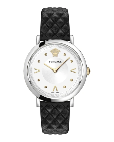 Versace Women's Pop Chic Stainless Steel Leather-strap Watch In Black
