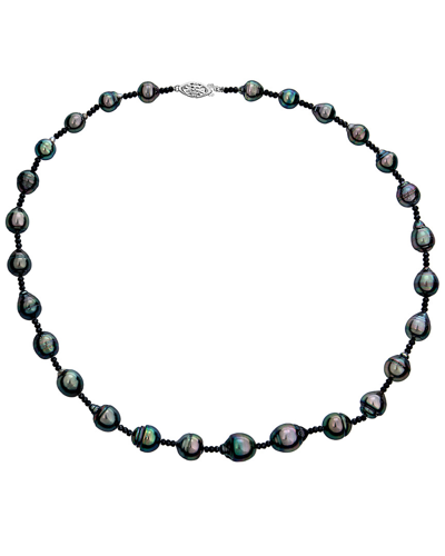 Belpearl Women's 14k White Gold, 9-11mm Cultured Tahitian Pearl & Black Spinel Necklace