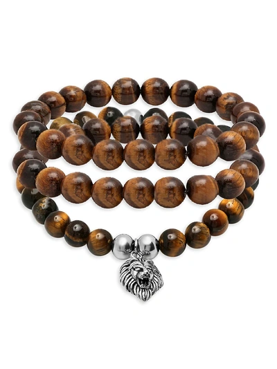 Anthony Jacobs Men's 3-piece Stainless Steel & Tiger's Eye Bracelet Set In Neutral