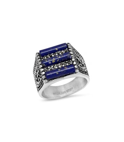 Anthony Jacobs Men's Stainless Steel, Blue Lapis & Gray Faux-diamond Ring In Silver