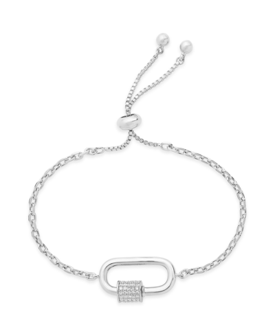 Sterling Forever Women's Rhodium Plated & Cubic Zirconia Carabiner Bolo Bracelet In Neutral