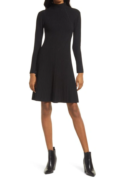 French Connection Mari Rib Knit Long Sleeve Minidress In Black/ Black