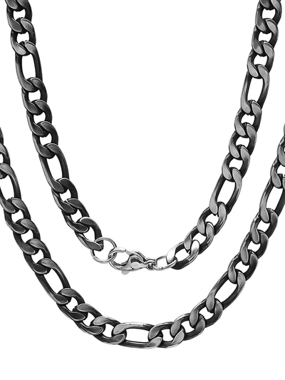 Anthony Jacobs Men's Black Ip Stainless Steel Figaro-link Necklace In Silver