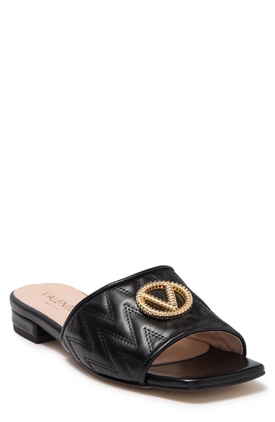 Valentino By Mario Valentino Women's Afrodite Logo Quilted Leather Slip-on Sandals In Black