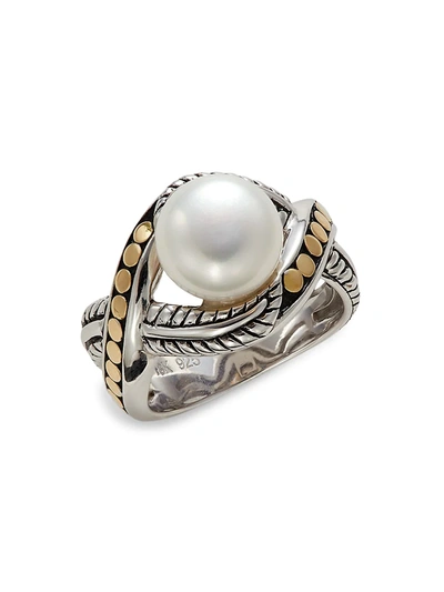 Effy Women's Two Tone Sterling Silver, 18k Yellow Gold & Freshwater Pearl Ring