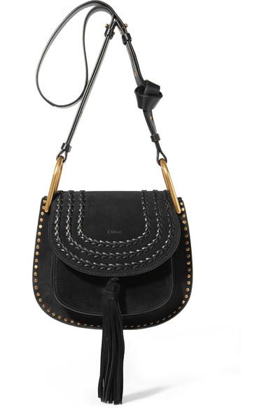 Chloé Hudson Small Whipstitched Suede Shoulder Bag In Black | ModeSens