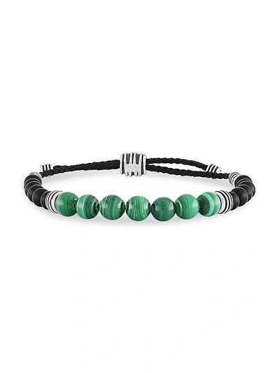 Esquire Men's Jewelry Malachite (8mm) & Onyx (6mm) Bolo Bracelet In Sterling Silver, Created For Macy's