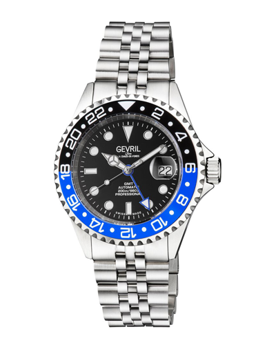 Gevril Men's Wall Street Stainless Steel Gmt Swiss Automatic Bracelet Watch In Black