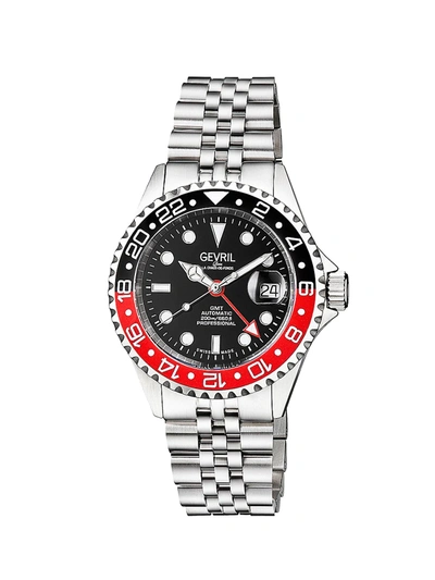 Gevril Men's Wall Street Silver-tone Stainless Steel Swiss Automatic Bracelet Watch 43 Mm In Red   / Black