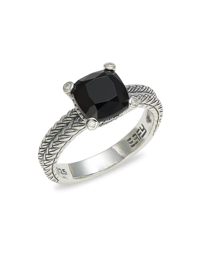 Effy Eny Women's Sterling Silver, Onyx & Diamond Solitaire Ring