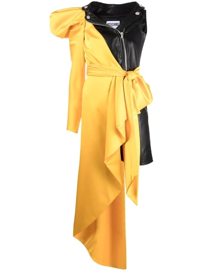 Moschino Asymmetric Patchwork Dress In Yellow
