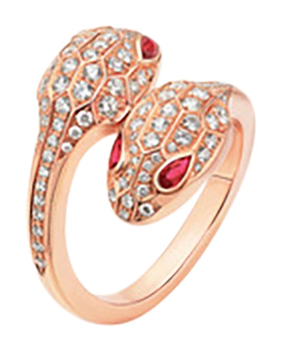 Bvlgari Women's Serpenti Seduttori 18k Rose Gold, Diamond & Rubellite Snake Ring In Pink Gold