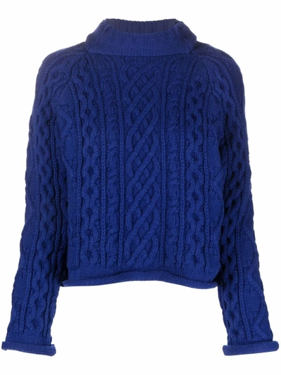 Maison Margiela Turtleneck Cable-knit Sweater In Electric Blue