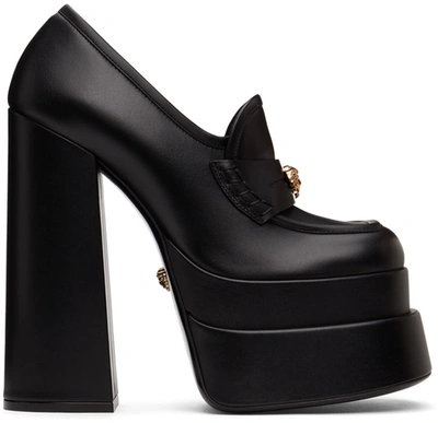 Versace Embellished Leather Platform Loafers In Black