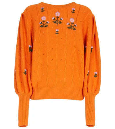 Gucci Floral-embroidered Wool-blend Sweater In Orange