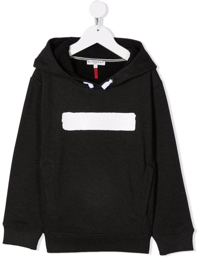 Givenchy Black Kids Hoodie White Logo Application In Nero
