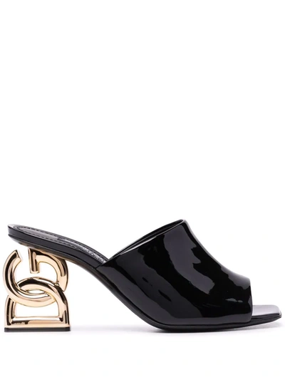 Dolce & Gabbana Black Patent Leather Mules With Dg Heel