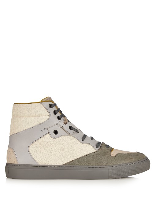 Balenciaga High-top Cracked-leather Trainers In Cream | ModeSens
